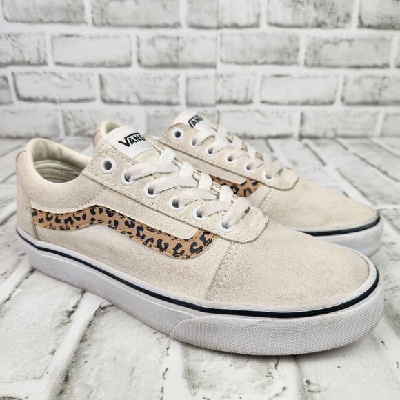 Vans Ward Women's Size 8 Cream Suede Cheetah Side Stripe Athletic Sneakers Shoes - Picture 1 of 10